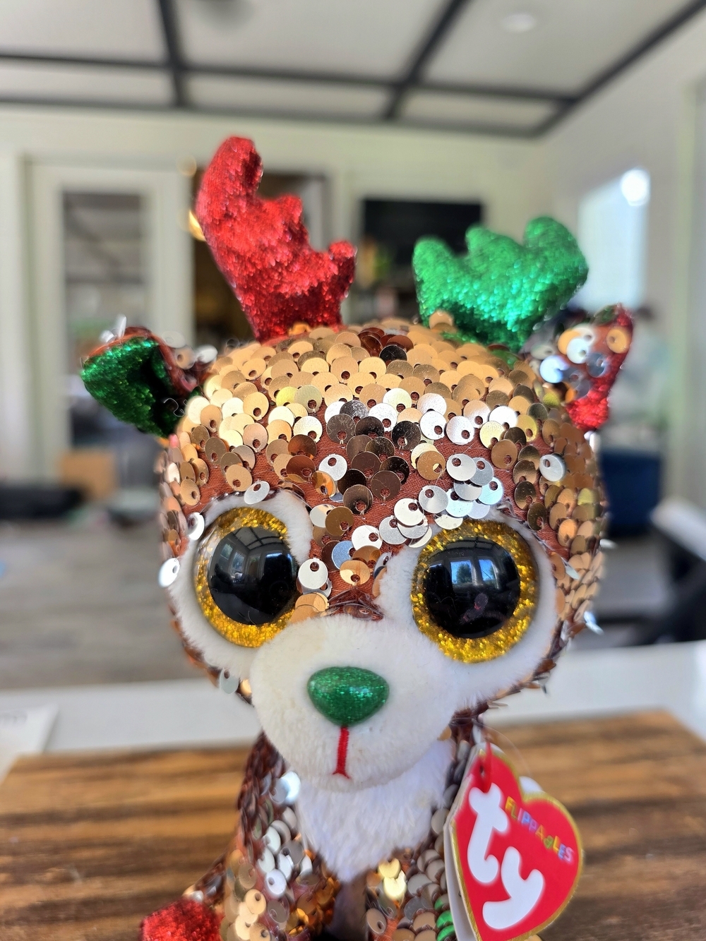 Ty Beanie Boo Flippables Sequin Reindeer Plush TEAGAN December 16th - Picture 3 of 4